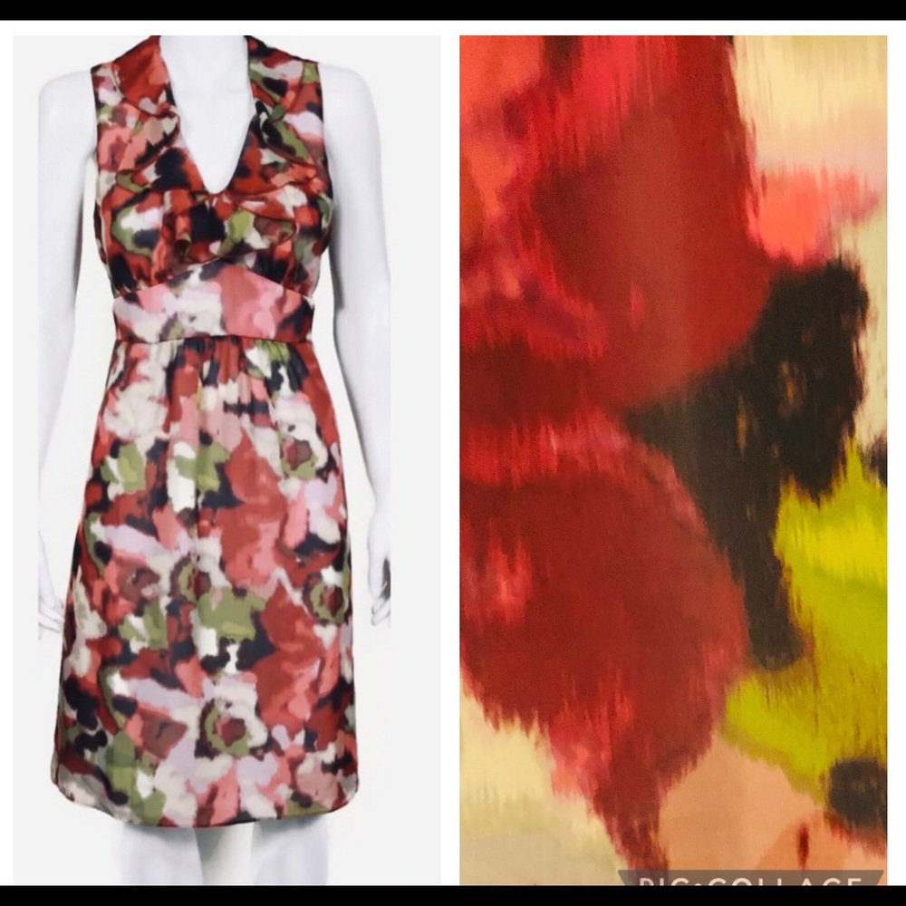 Ann Taylor Loft Dress Size 4 Watercolor Floral Tie Waist Colourful Summer